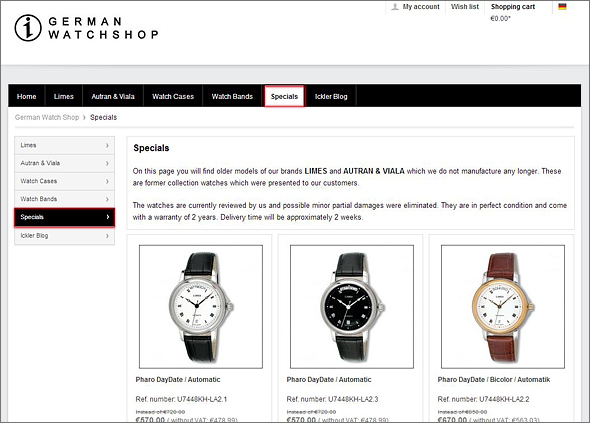 Photo of the Website German Watch Shop